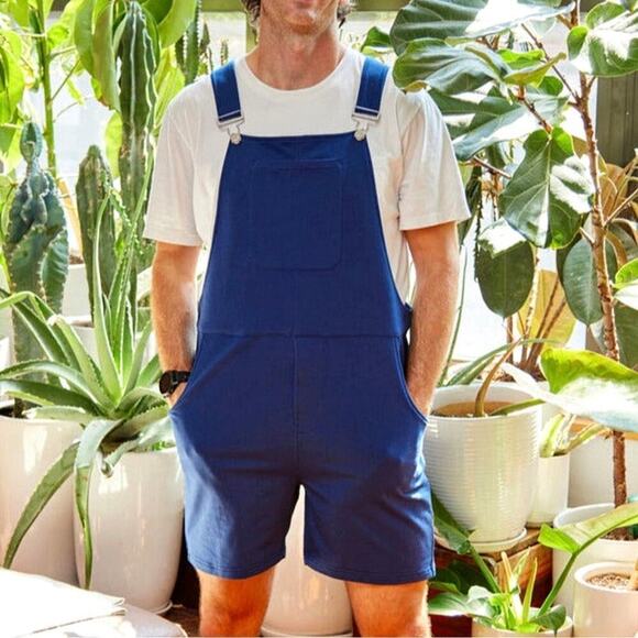 SWOVERALLS The Swovie Shorts Navy UNISEX Organic Cotton Overalls Romper Medium - Picture 2 of 9
